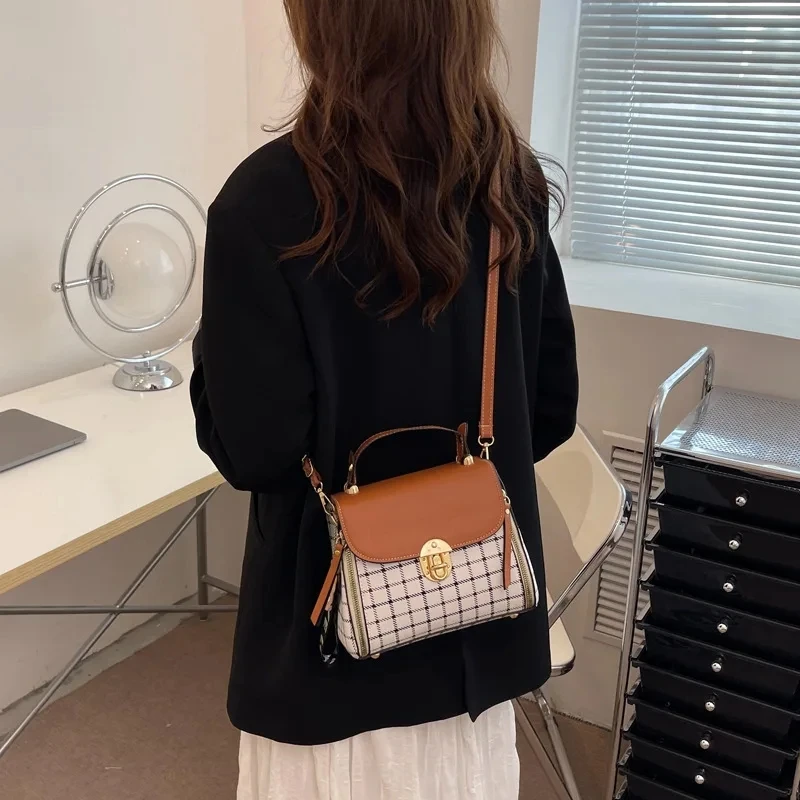 Crossbody Bags Faux Leather Top Handle Bag Plaid Cute Square Shoulder Bag Classic Box Bag for Women Girl Flap Satchel Purse