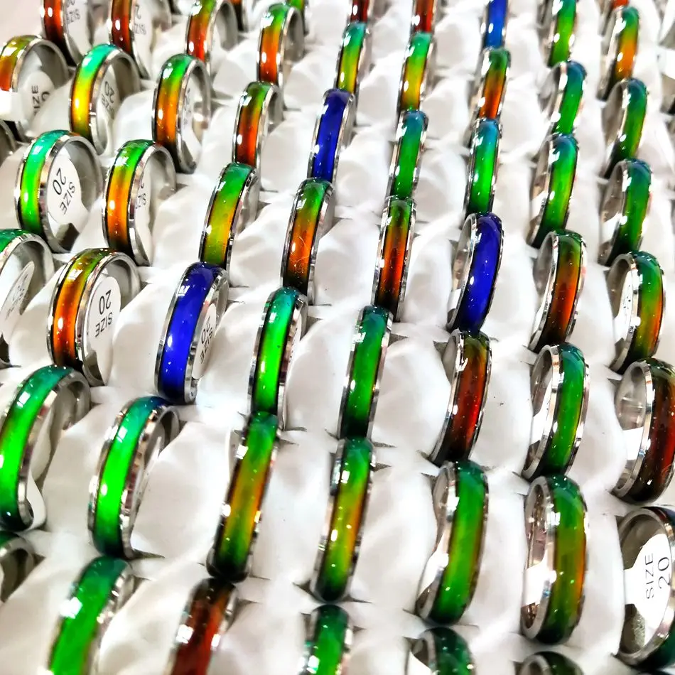 10/30/50pcs Band 6mm STAINLESS STEEL Mood Rings Bright Glazed Men Women Changing Color Ring Quality Jewelry Gifts 5