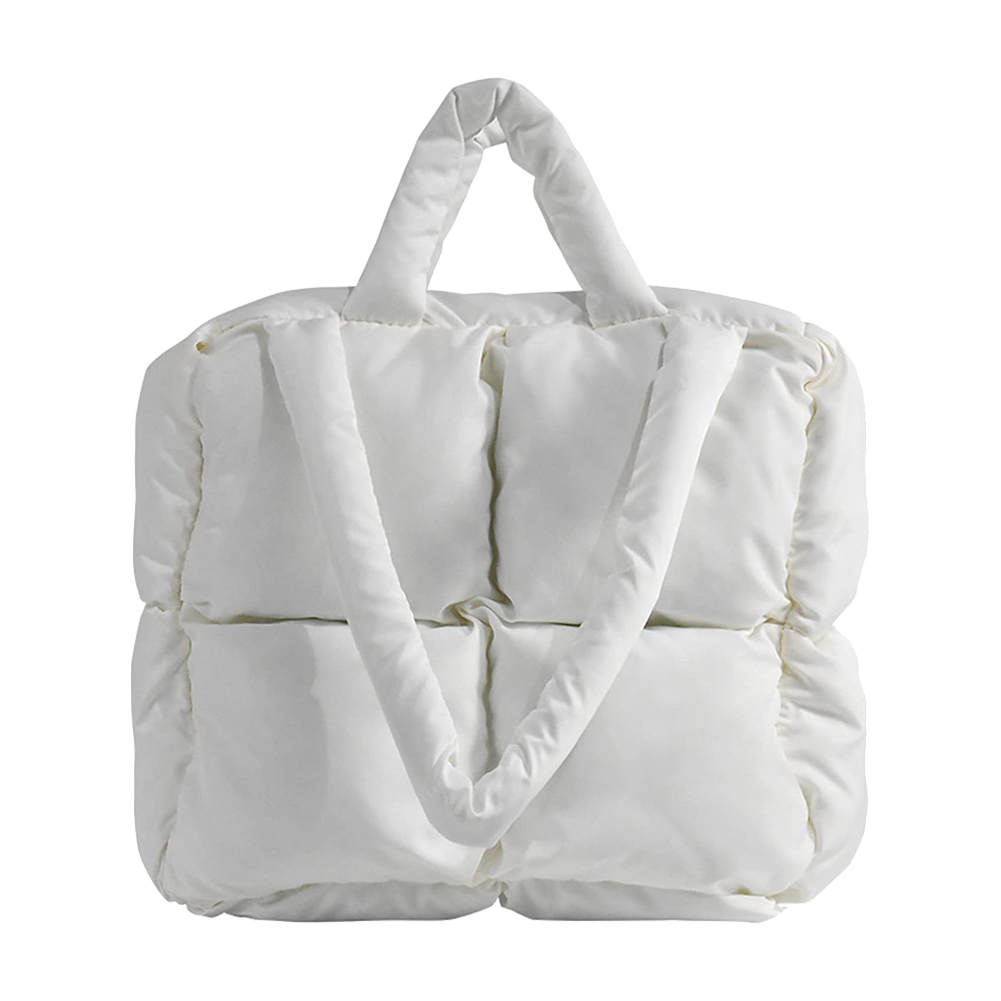 Women Retro Checkered Quilted Shoulder Bag Solid Color Winter Soft Handbags Soft Tote Handbags