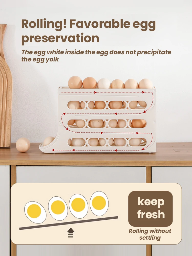 

Automatic Scrolling Egg Rack Holder Storage Box Egg Basket Container Organizer Rolldown Refrigerator Egg Dispenser For Kitchen