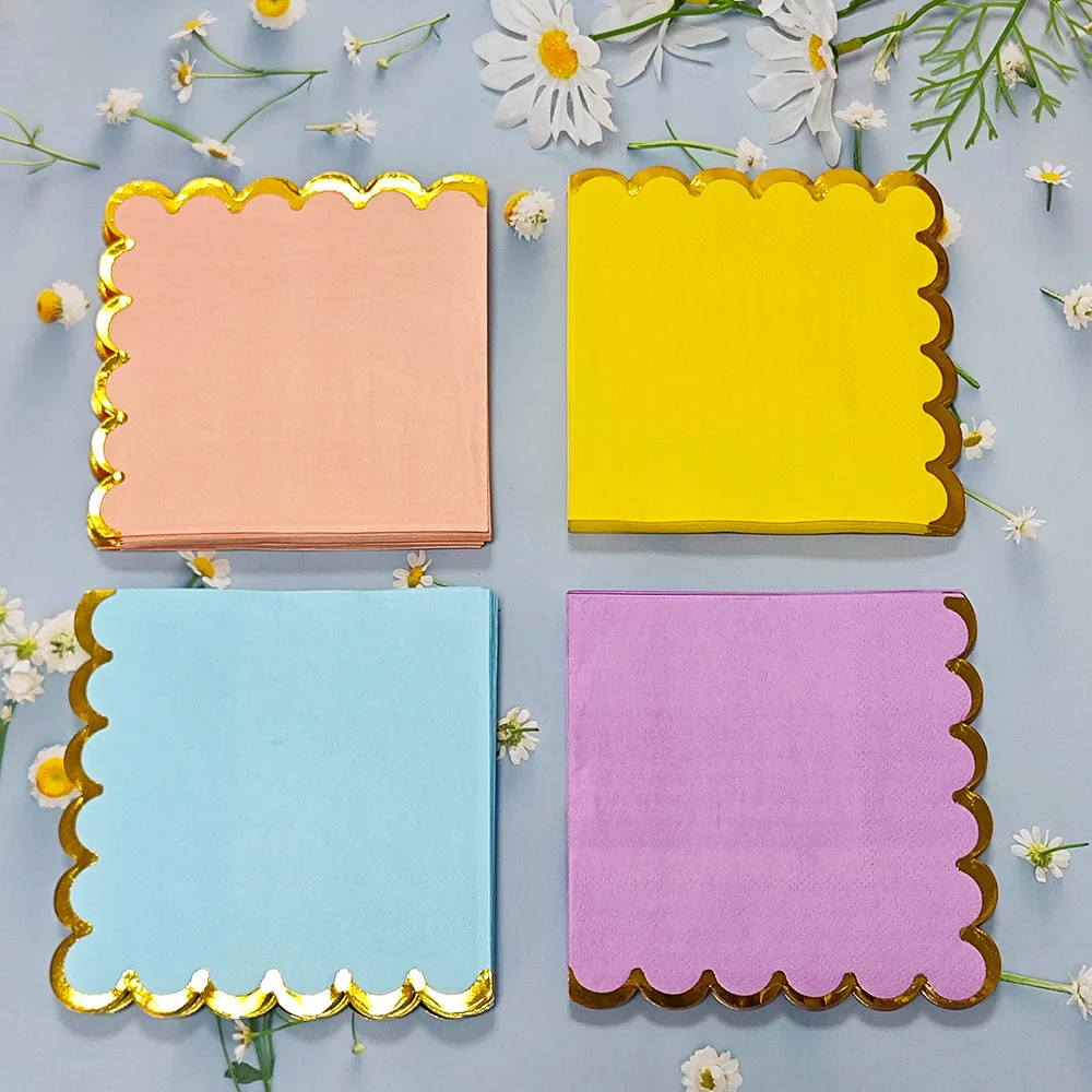 Paper Napkins 50Pcs Disposable Napkins Solid Color Lace Hot Stamping Square Handkerchief Holiday Party Birthday