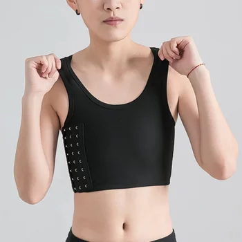 여성용 통기성 가슴 바인더 사이드 버클 짧은 조끼 탑, 가슴 바인더 속옷 탱크 탑, 무선 가슴 랩 붕대