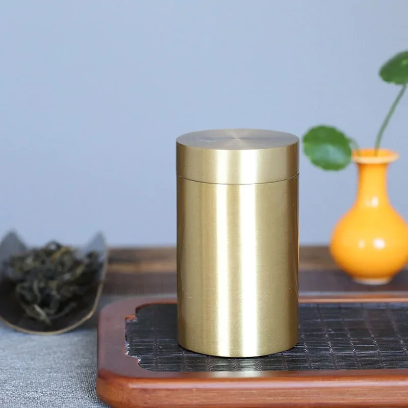 Brass Tea Caddy Travel Sealed Home Portable Metal Airtight Cans for Household Use