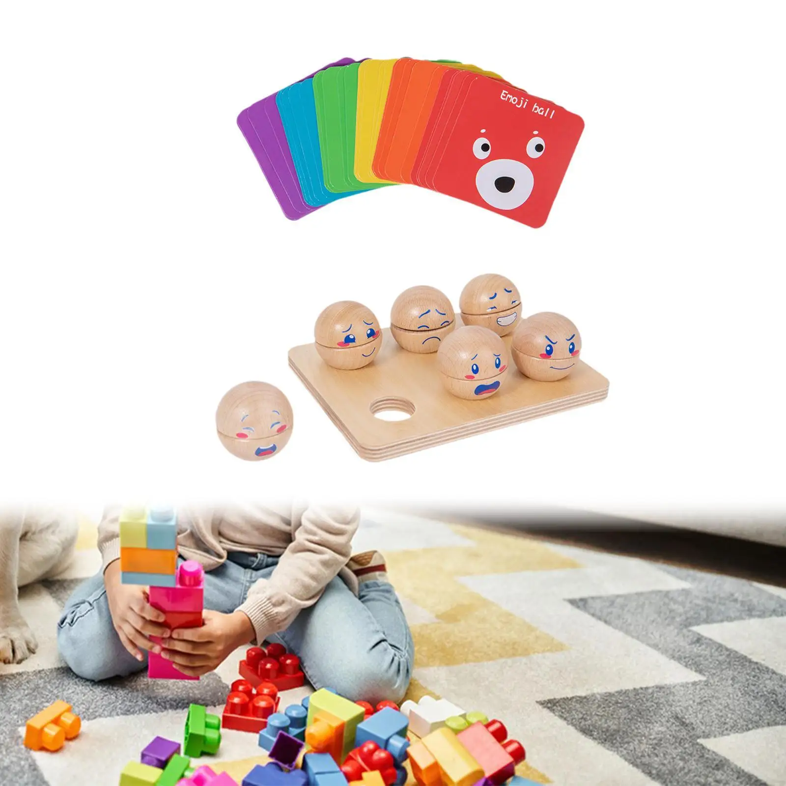 Emotion Children Wooden Educational Wooden Block Sorting Colorful Fun Face
