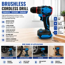 브러시리스 무선 전동 드릴 및 스크루드라이버 2단 변속 임팩트 파워툴 (가정용 DIY 및 전문가용, 배터리 미포함, 18V)