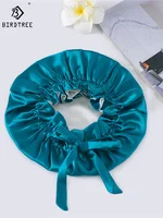 Birdtree 16.5Momme 100%Mulberry Silk Bonnet Cap Night Bow Knot Round Cap Ladies Hair Care Cap Stretchy Band Hair Wrap A41220QM 1