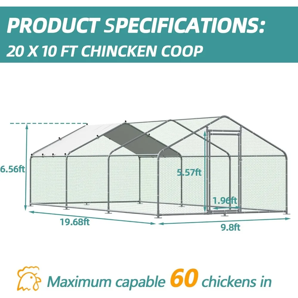 Large Metal Chicken Coop Run, Walk-in Enclosure Poultry Hen Run House, Spire Shaped Chicken Pen with Waterproof &Anti-UV Cover 4