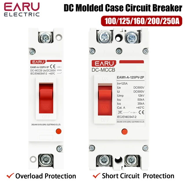 Disjoncteur à boîtier moulé solaire, MCCB, Protection contre les surcharges, Protecteur de commutateur pour solaire photovoltaïque, Long, 1P, 2P, DC 300 V, 600V, Par 250A 1