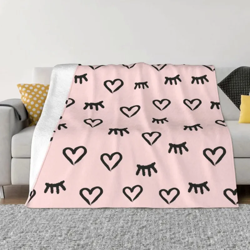 

Eyelash Cartoon Fleece Summer Hearts And Closed Eyes Portable Super Soft Throw Blankets for Home Car Quilt