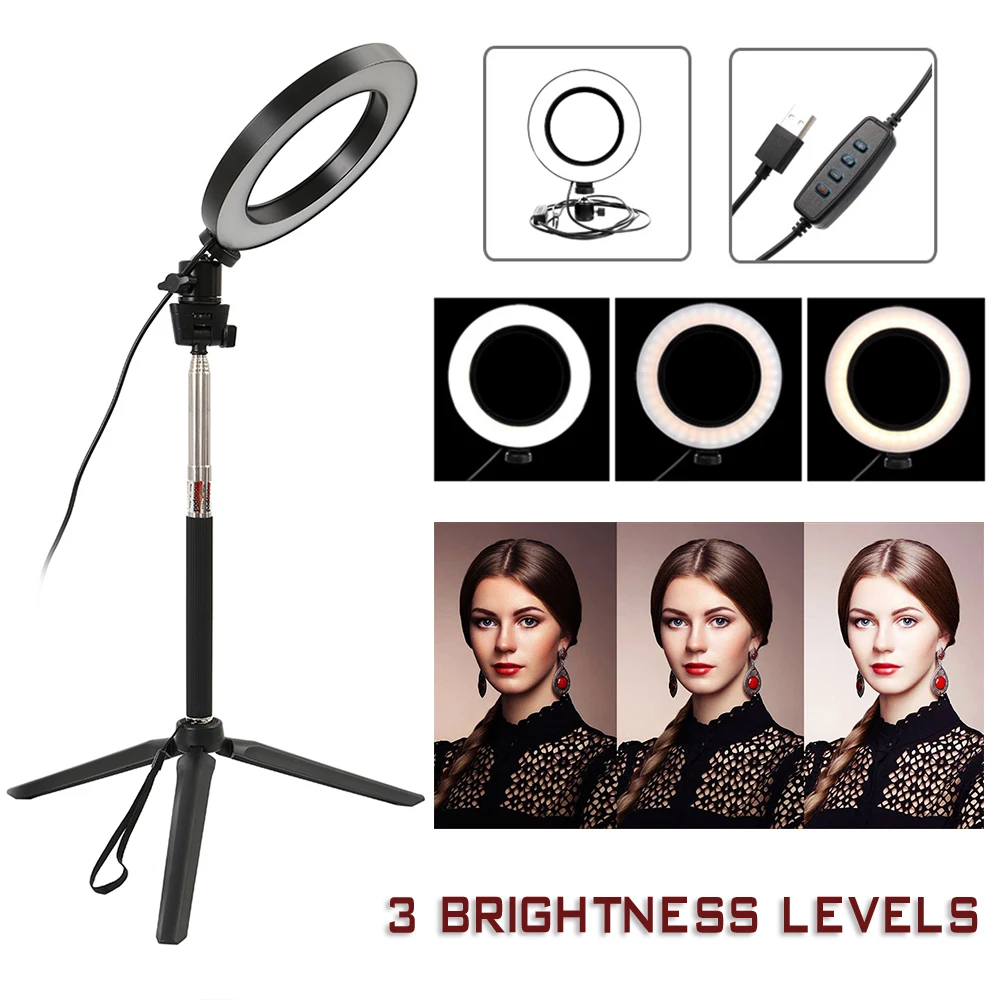 LED Selfie Ring Lighting Photographic Selfie Ring Lamp USB Remote Fill light For YouTube TikTok Video Live Phone Holder & Tripod