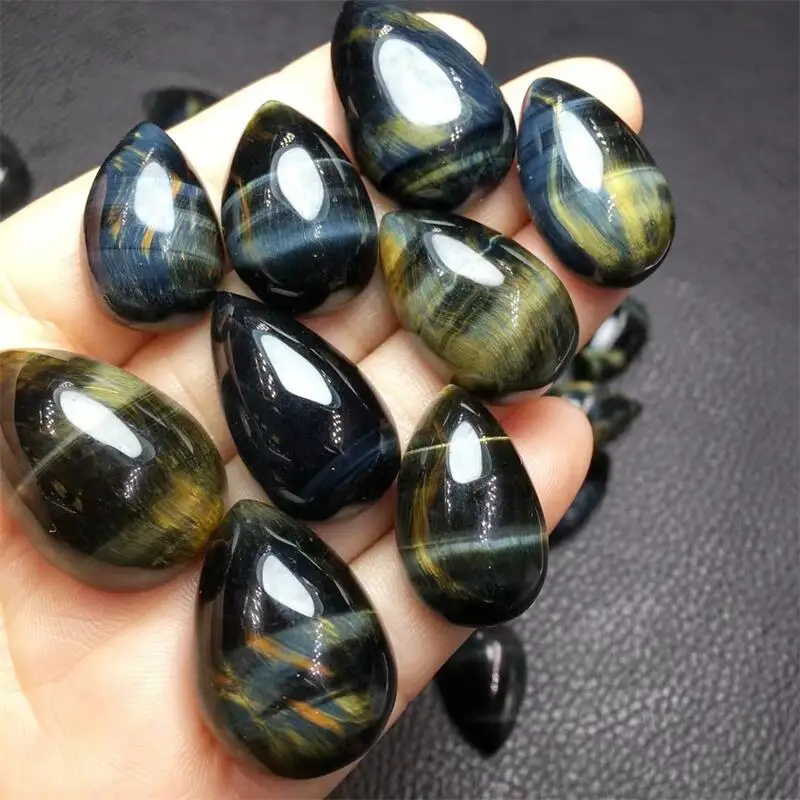 5Pcs Natural Blue Tiger Eye Stone Teardrop Rough Polished Pendant Collectables Colorful Shine Stone Decor 20Mm