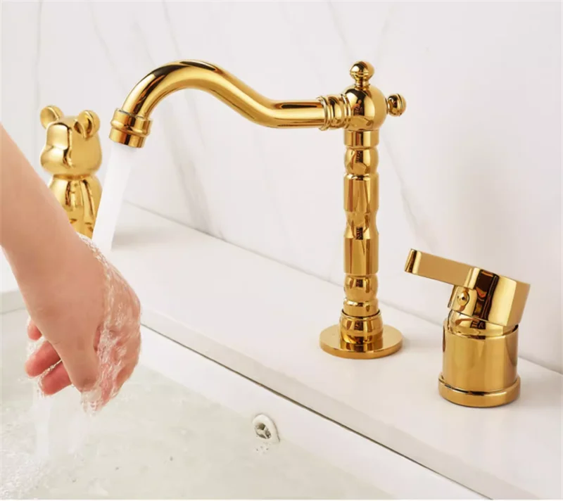 Description Picture 6 of itemBasin faucet Bathroom two holes Widespread Dark Gold bathroom faucet sink tap 360 rotating widespread Black basin Tap