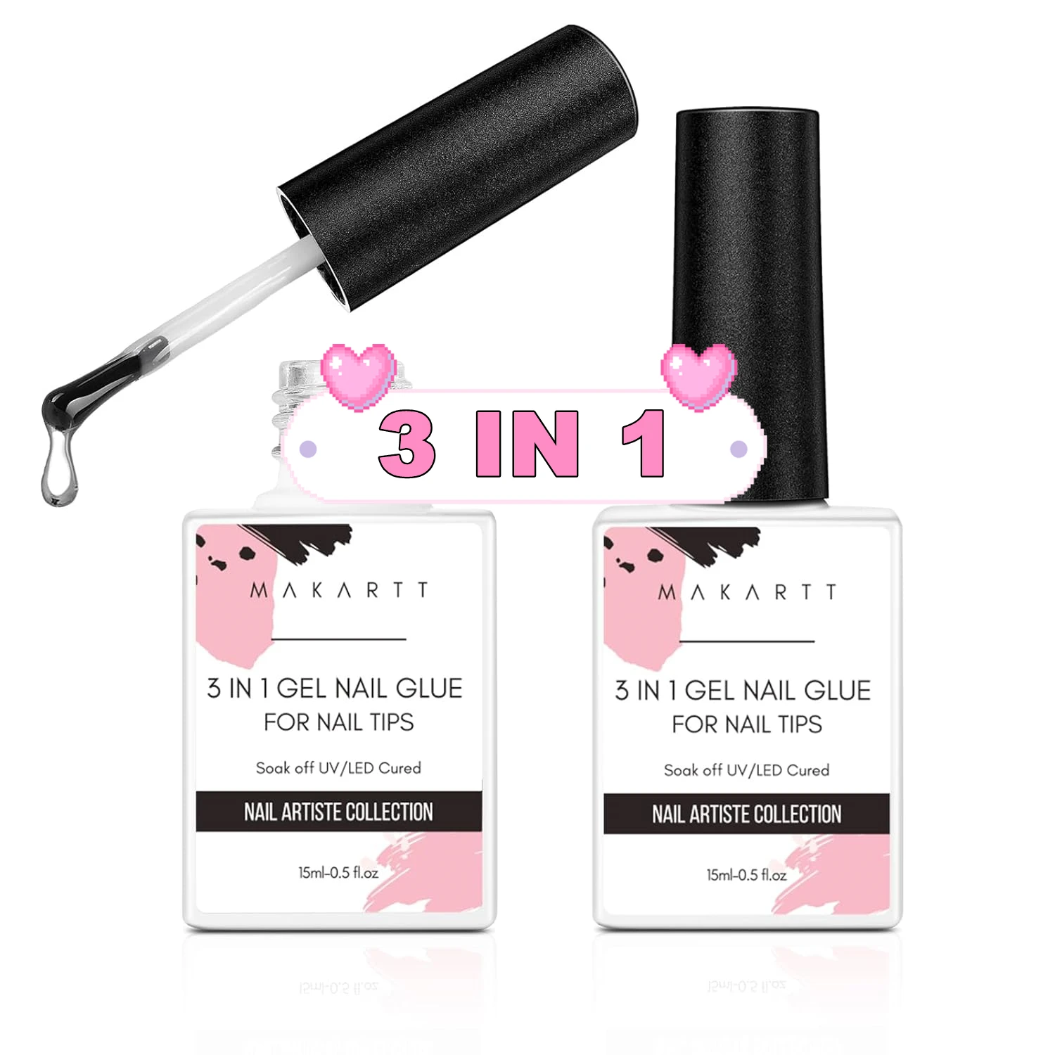 Makartt Nail Glue Gel for Acrylic Nails 3 in 1 Nail Gel Super Strong Brush On UV Nail Glue Long Lasting for False Press On Nails