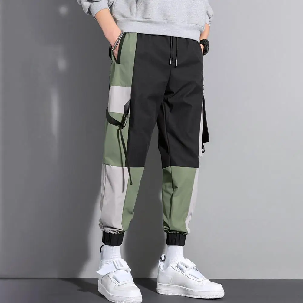 

Young Men Cargo Pants Multiple Pockets Patchwork Men Summer Trousers Contrast Color Cargo Pants