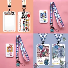 

New Disney Anime Card Cover Mickey Mouse Lilo & Stitch Toy Story ABS Card Holder Student Campus Hanging Neck Bag Lanyard ID Card