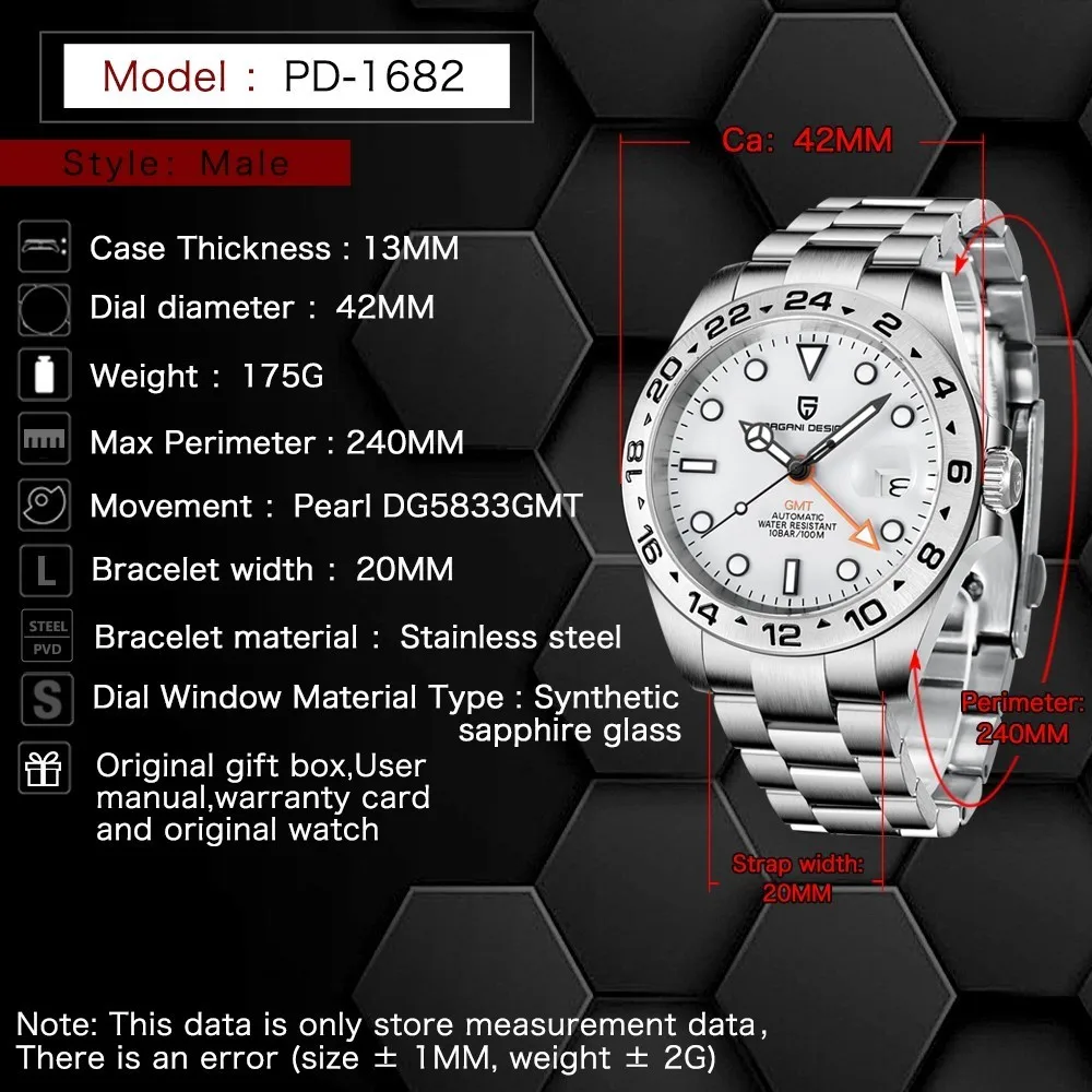 Pagani designs 2023 New Men's Luxury Automatic Mechanical Watch Stainless Steel GTM Clock Sapphire Waterproof Watch Reloj Hombre