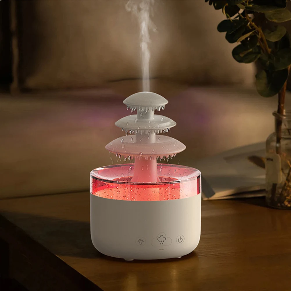 500ML Portable Air Humidifier Low Noise Rain Cloud Raindrop Night Light Multifunctional 7 Colorful Light for Home Bedroom Office