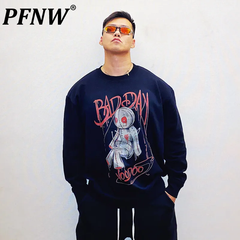 

PFNW American Style Dark Autumn Winter Thicken Hoodies Trendy High Street Hip Hop Loose Long Sleeve Cartoon Graffiti Tee 12Z7004