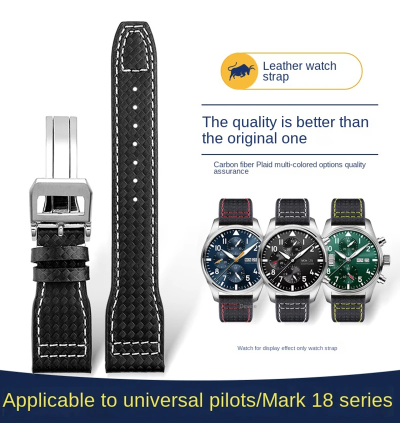 

High Quality Carbon fiber leather watch band For Iwc pilot Mark 18 Portugal strap men's bracelet 20mm 21mm 22mm wristband chain