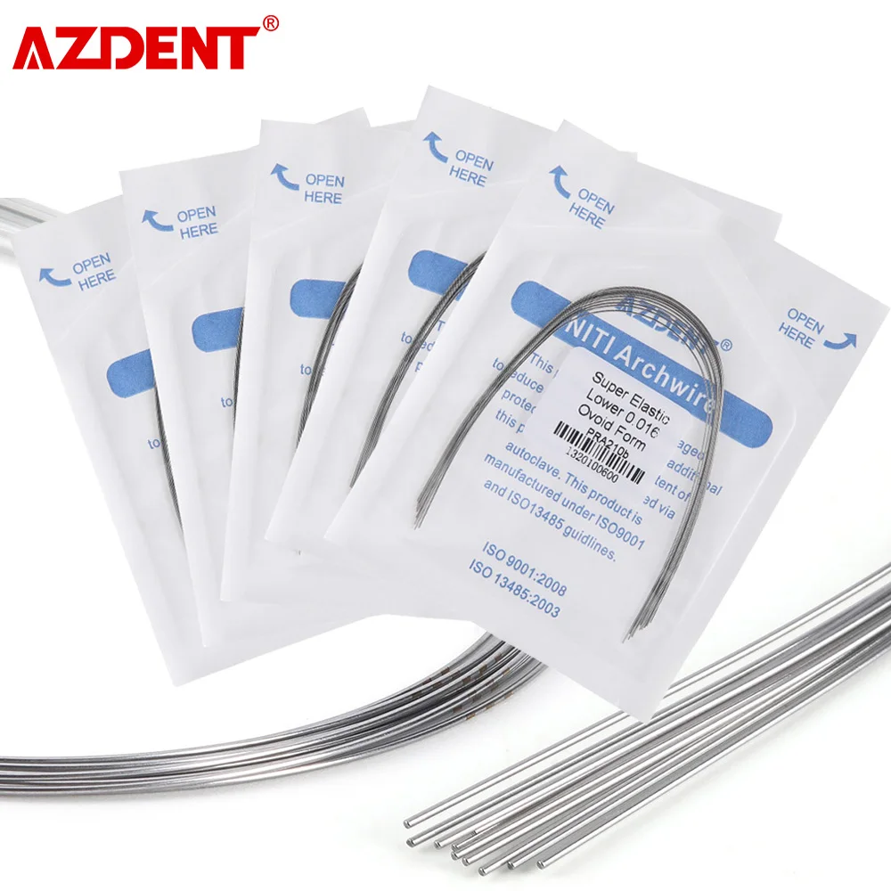 5 Packs AZDENT Dental Orthodontic Arch Wires Super Elastic Niti Alloy Round Shape Ovoid Form 10pcs per Pack