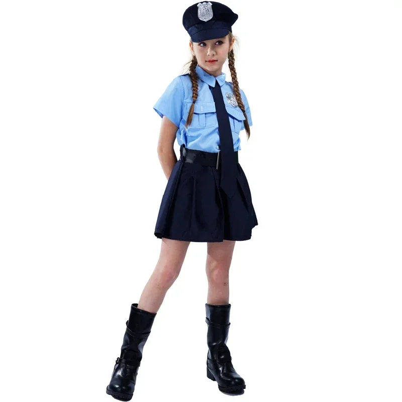 

Child Girls Police Uniform Costume Kids Cosplay Deluxe Police Dress Clothes Children Dress Up Cool Career Outfits Suits