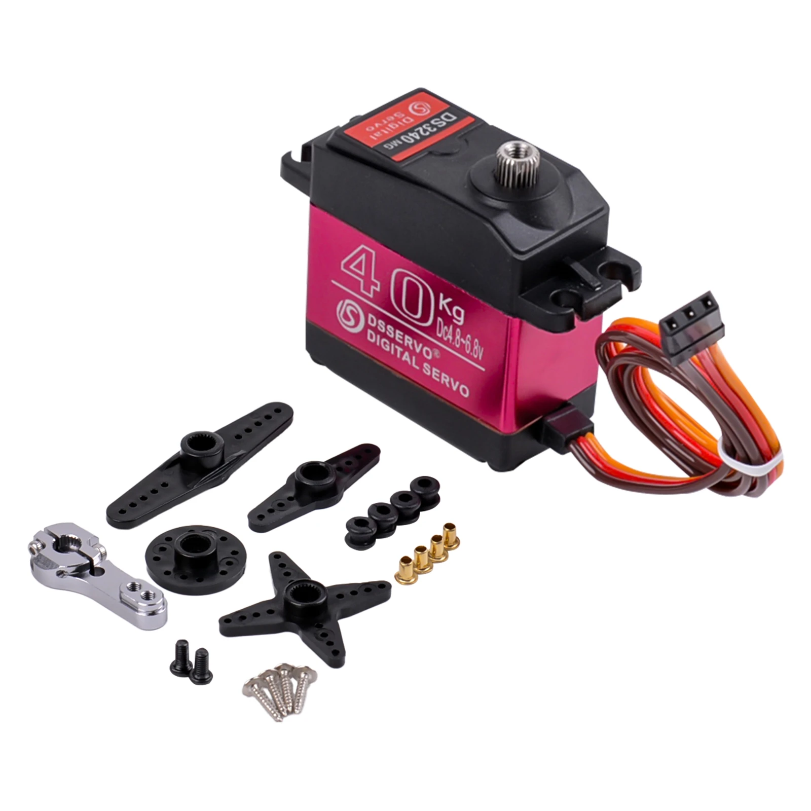 Servomoteur numérique DS3240 40kg en rotation à 180 degrés, illustrant son angle de braquage pour robot RC.