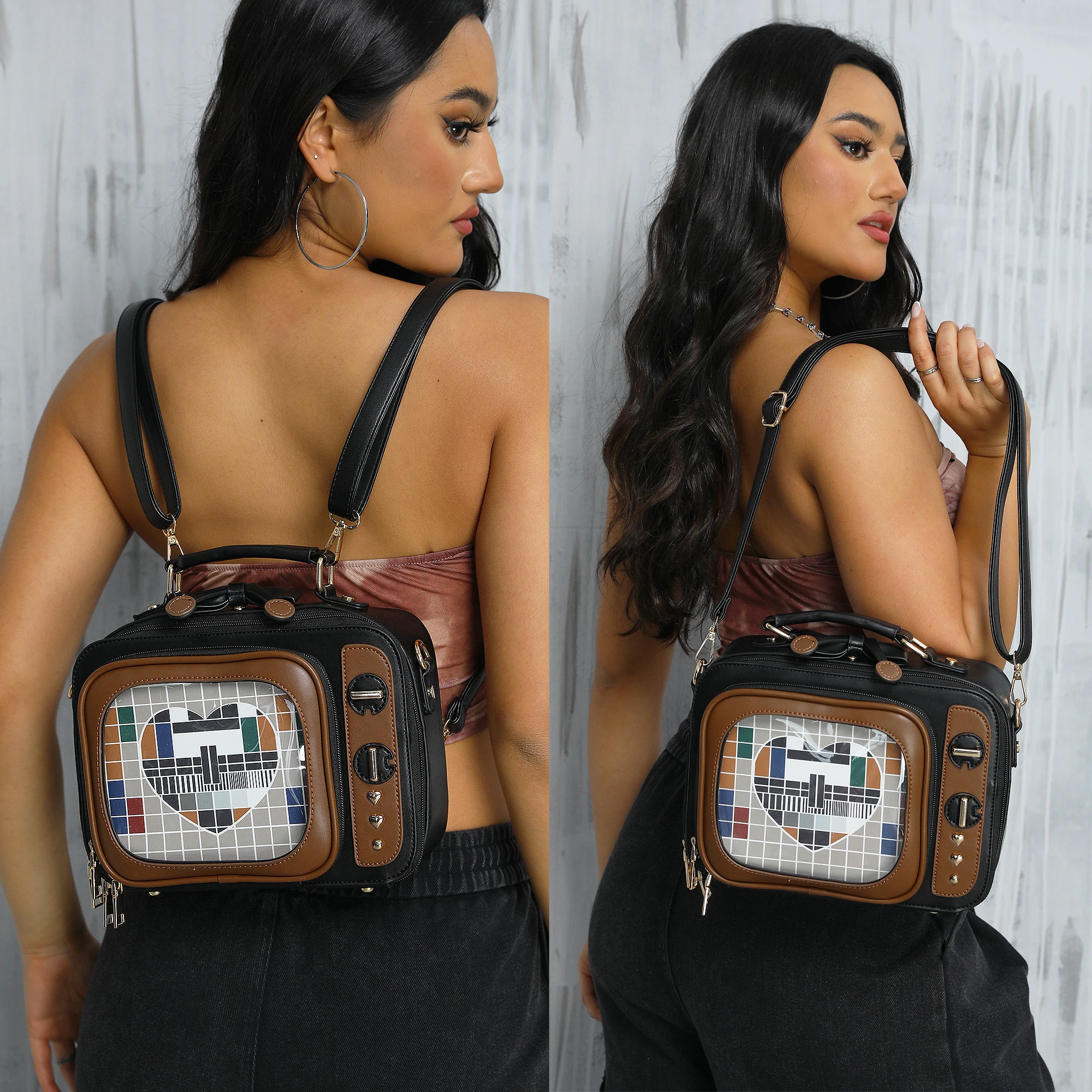 Novelty Tv Shape Ita Bag Retro Television Women Shoulder Bag Design Ita Backpack with Inserts Gilrs Crossbody Bag 6
