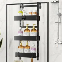 Triple Bathroom Shelves Iron Rack Without Drilling Over Door Hanging Storage Basket with Hooks Shampoo Organizer Shower Holder 2