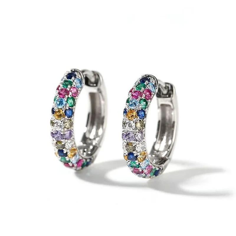 Hoop Earrings Fashion Round Mini Half Hoop Colorful Zircon Ladies Luxury Jewelry