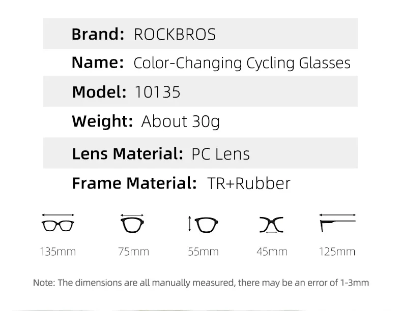 ROCKBROS Photochrome Fahrradbrille UV400 Sonnenbrille Outdoor Sport Fahrradbrille MTB Racing Leichte flexible Schutzbrille – Detail 2