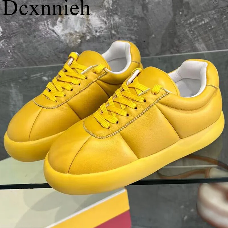 

Round Toe Genuine Leather Lace-up Flat Shoes Women Solid Casual Shoes Thick Heels Walking Shoes Spring Autumn Small White Shoes
