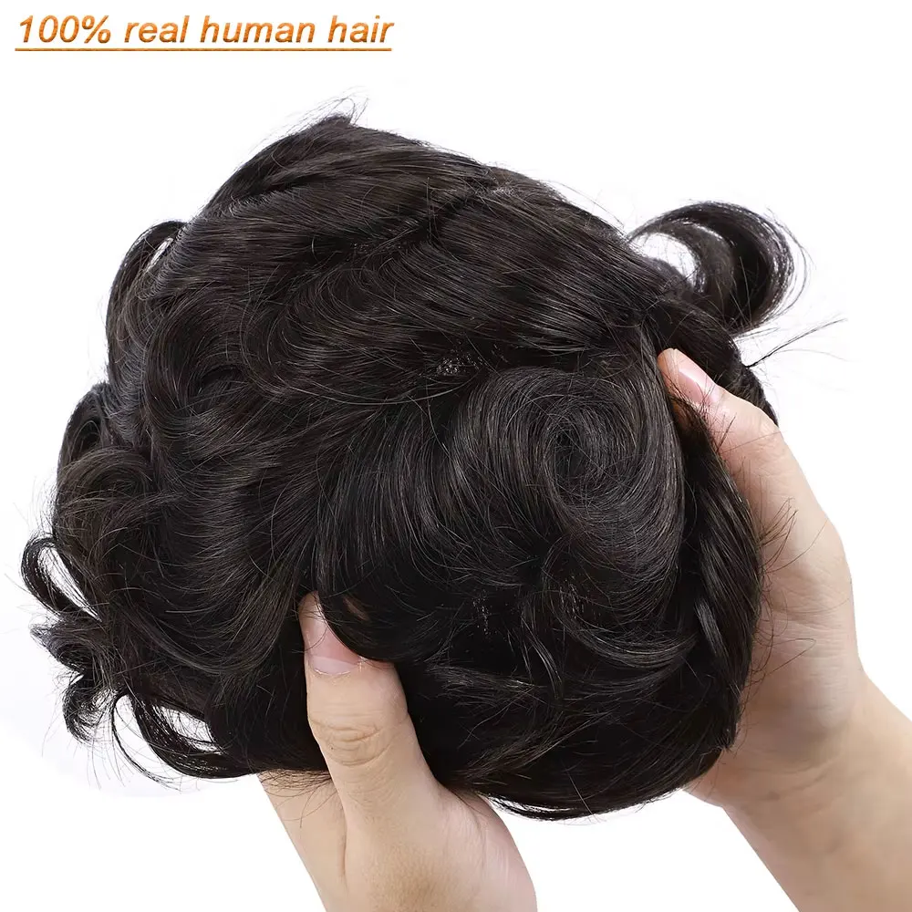 Sego 8x10 pu Haut Toupet für Männer 100% Echthaar teile für Herren Haar prothese Patch Einheiten Ersatz system Haarteil 75g – Detail 6