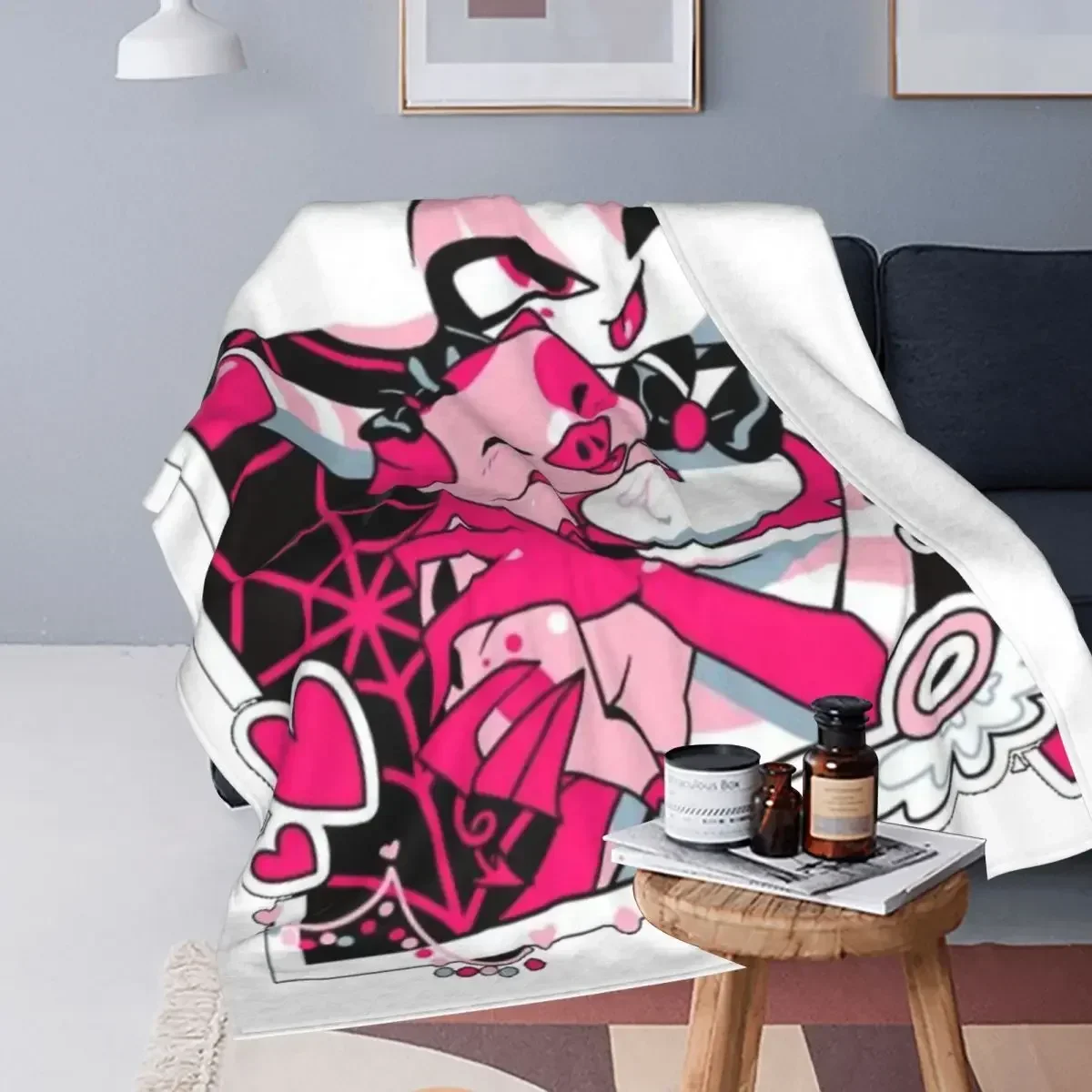 Angel Dust Fat Nugget Selfie Knitted Blanket Hazbin Hotels Flannel Throw Blanket Home Couch Portable Ultra-Soft Warm Bedsprea 2