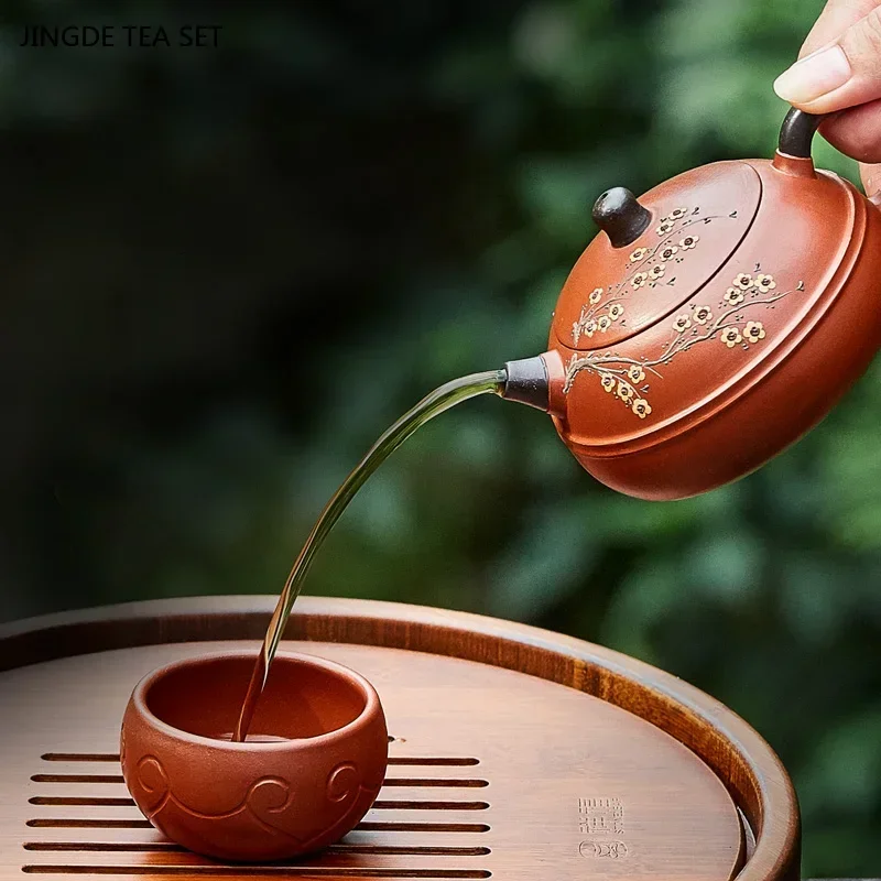 1PC 160ml Hand-painted Plum Blossom Beauty Teapot Boutique Yixing Purple Clay Teapot Master Handmade Filter Tea Infuser