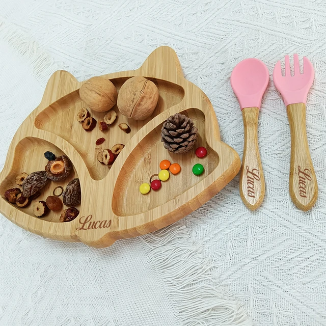 6Pcs Wooden Clouds Dinner Plate Silicone Baby Feeding Set Baby