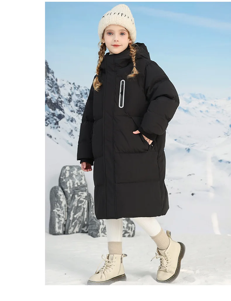 Children Clothing Winter Down Cotton Jacket For Girls Over Knee Thick Snowsuit Kids Warm Parka Black Red White TR291