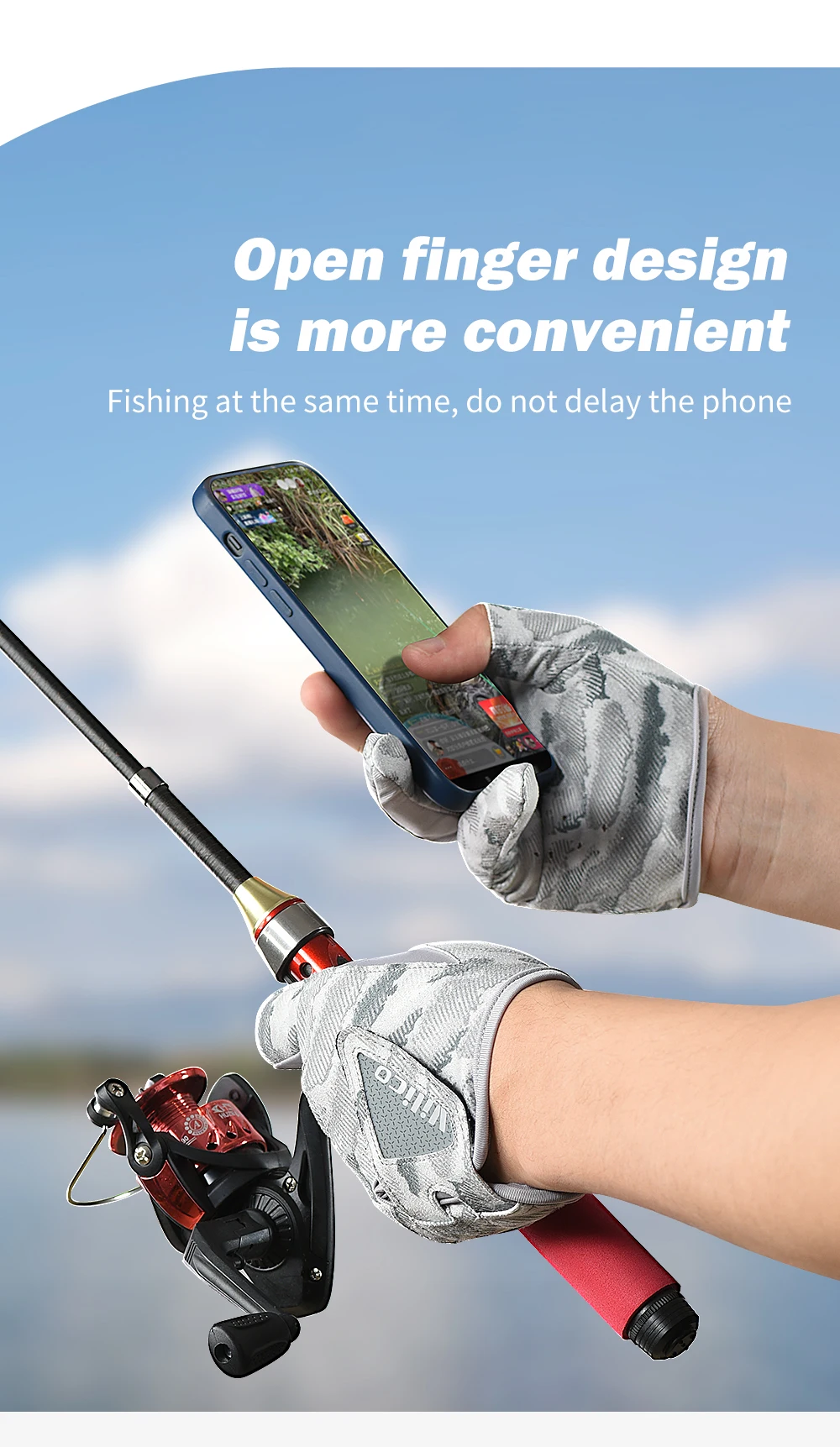 Description Picture 6 of item1 Pair Fishing Gloves for Men Summer Fishing Road Sub Sunscreen and Anti Slip Ice Silk Breathable Thin Three Finger Cut Gloves