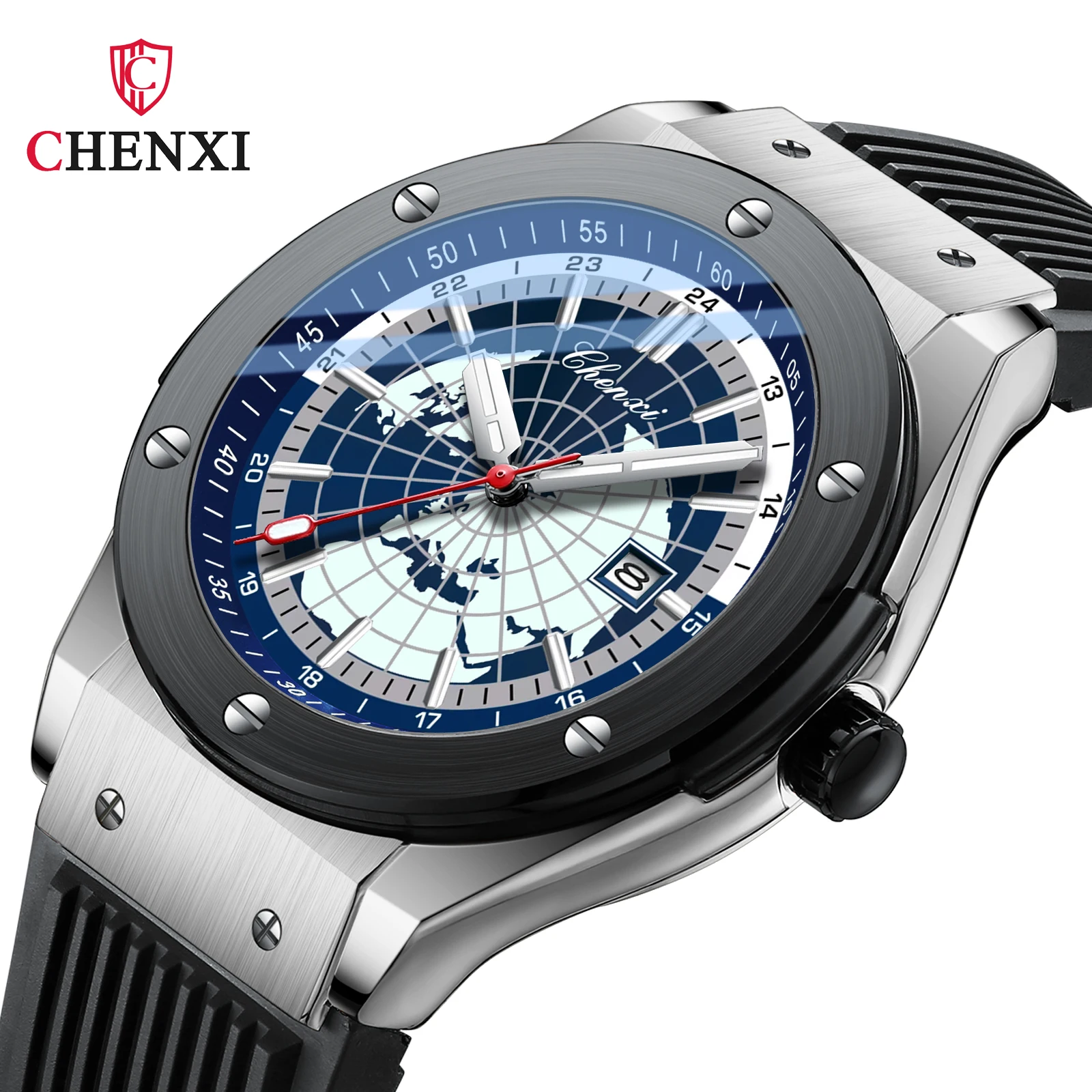 

New CHENXI Casual Fashion Sport Watches For Mens World Map Dial Waterproof Date Luminous Hands Quartz Wrist Watches Man Clock