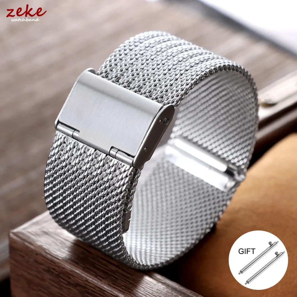 Sleek Milanese Mesh Stainless Steel Watch Band - Universal Metal Bracelet for Men & Women,  Adjustable 18mm-22mm Strap