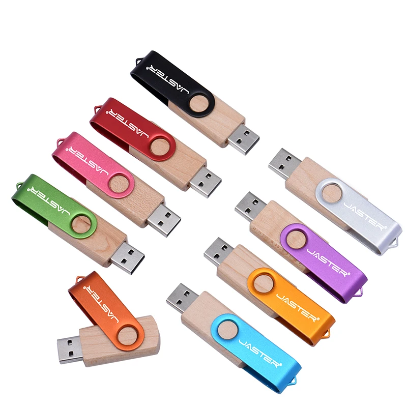 JASTER 새로운 USB 2.0 나무 회전식 USB 고속 플래시 드라이브 64GB 32GB 16GB 4GB 메모리 스틱 사진 웨딩 선물