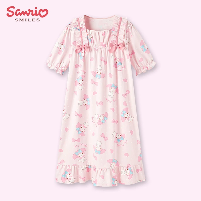 

Новинка 2023 г., 100% хлопок, кавайная Пижама Sanrio My Melody, летнее милое летнее мягкое удобное дышащее домашнее платье с сердечками для девочек