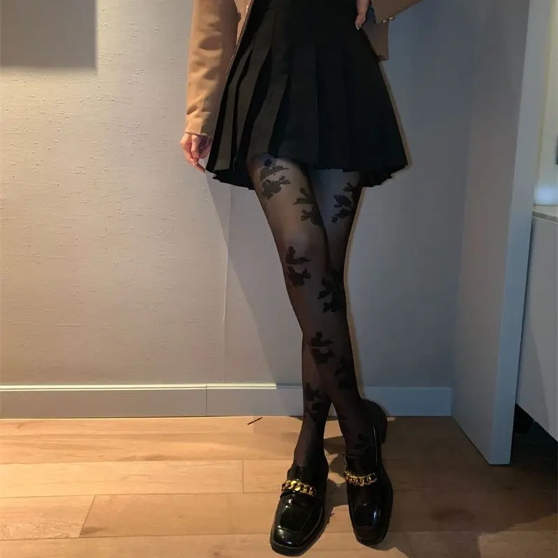 New Fashion 15D Rose Jacquard Tights Female Sexy Black White Ultra- Thin Style Anti-hook Silk Pantyhose 6