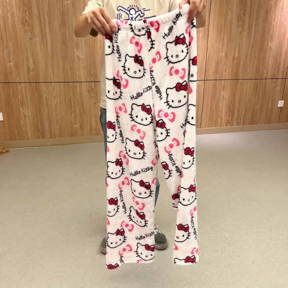 Cartoon Plush Pajama Pants Y2K Hello Kitty Sanrioed Kawaii Spring Winter Soft Thickened Homewear Pants Sweet Girl Student Gift 6