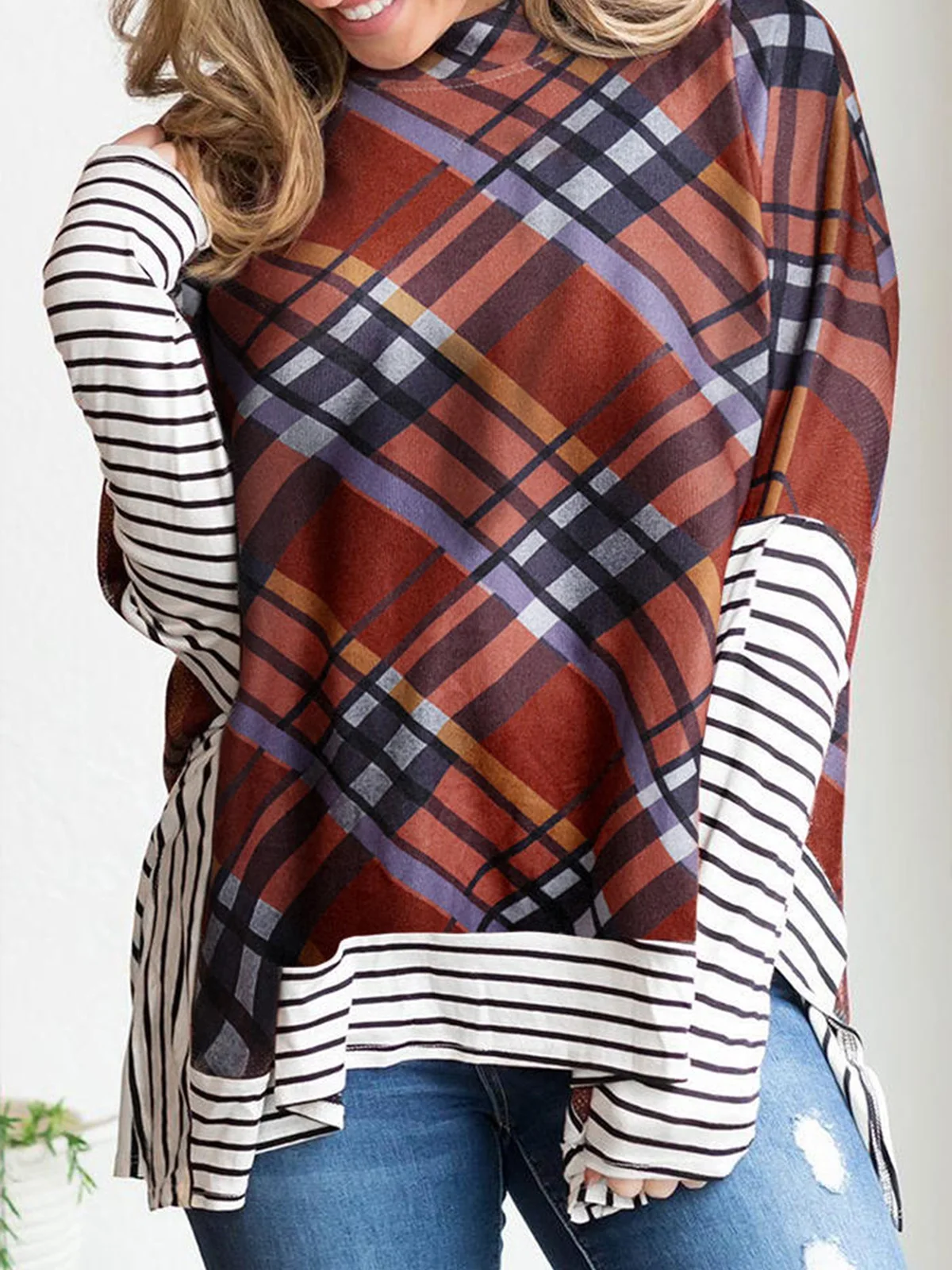 

Женская блузка в клетку и полоску, Повседневная Свободная рубашка с длинным рукавом, большие размеры, весна-осень 2023