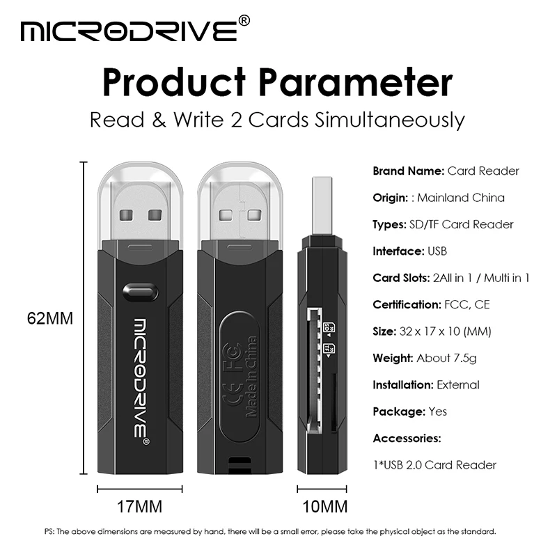 USB 2.0 마이크로 SD 카드 리더기, 고속 데이터 변속기, PC 카메라용 다중 호환성, 2-in-1, 5 개