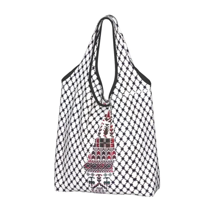 

Large Reusable Traditional Palestine Palestinian Design Grocery Bags Recycle Foldable Shopping Tote Bag Washable Lightweight