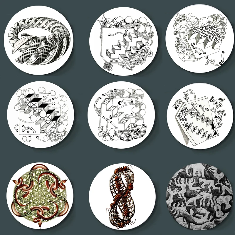 Netherlands Painter Escher Surreal Geometric Artwork Wall Plate Handcrafts Decorative Plate Room Studio Wall Background 2