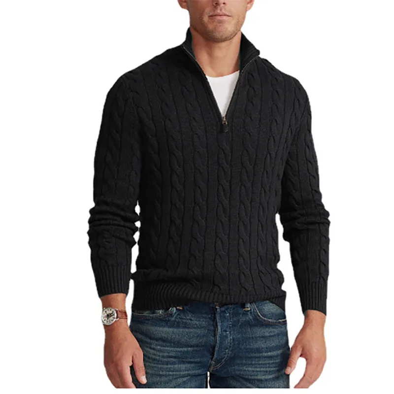 Mock Neck Knitted Sweater Men Solid Pullovers Long Sleeve Sweaters Spliced Zipper Spliced Autumn Casual Loose Slight Strech