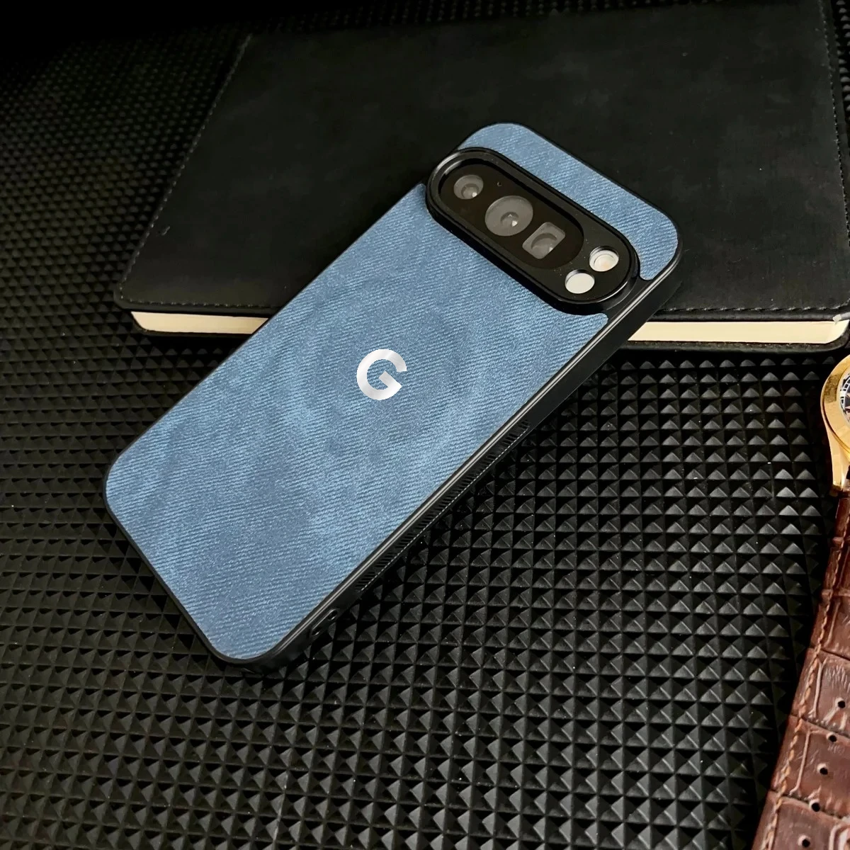 Vintage Denim Texture Magnetic Leather Case with Wireless Charging Compatibility