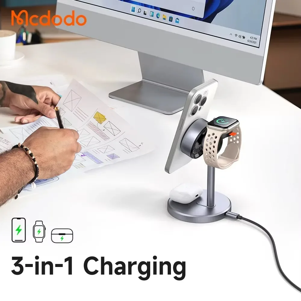 Qi2 15W+5W+2.5W Qi Wireless Charging Stand Magnetic Phone 3 in 1 Charging Station Foldable for iPhone airpods iwatch